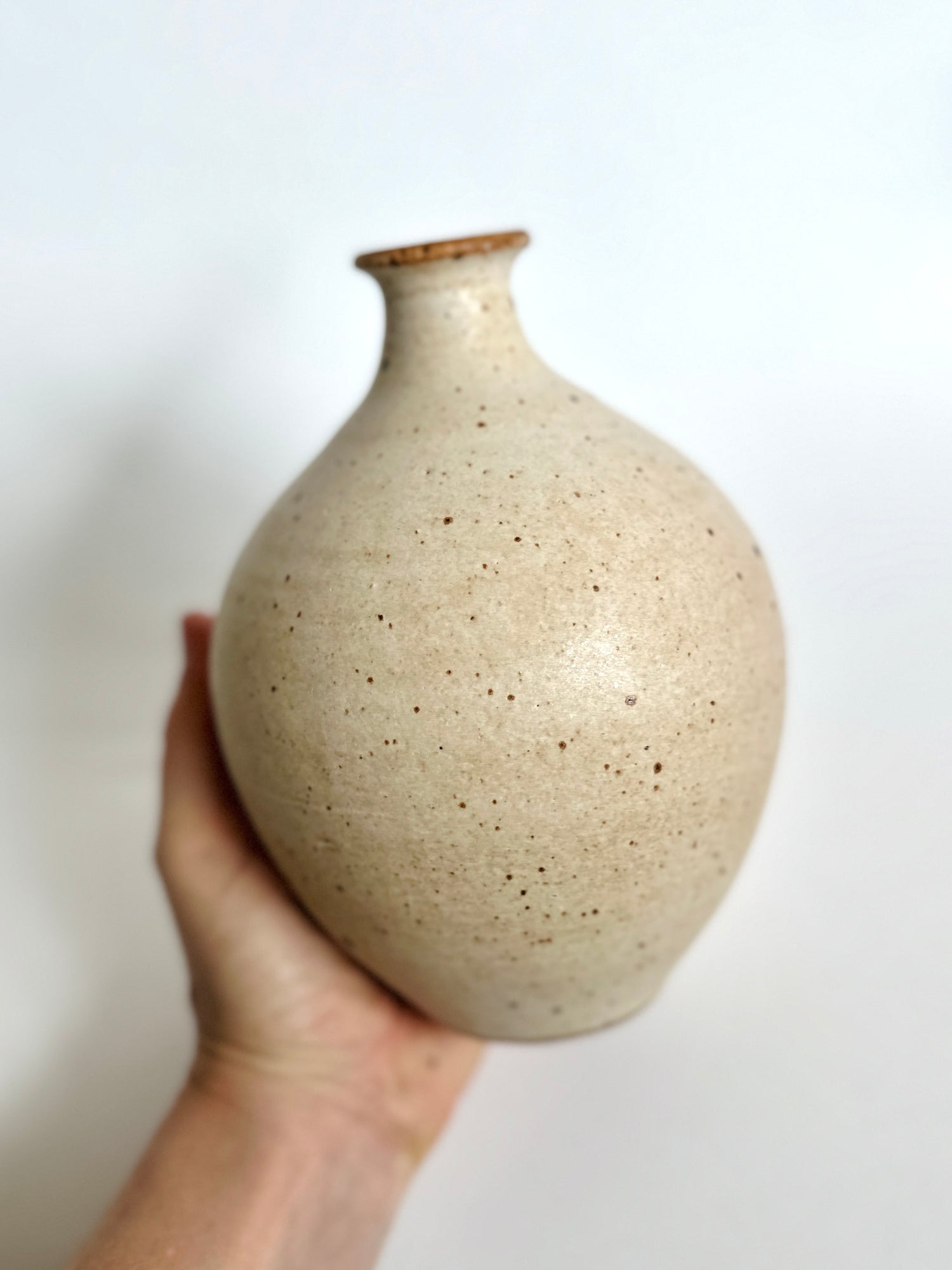 Warm satin white speckled vase no. 10