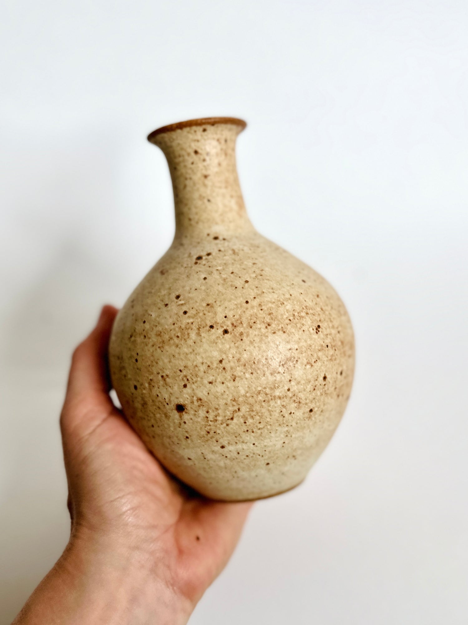 Warm satin white speckled vase no. 11