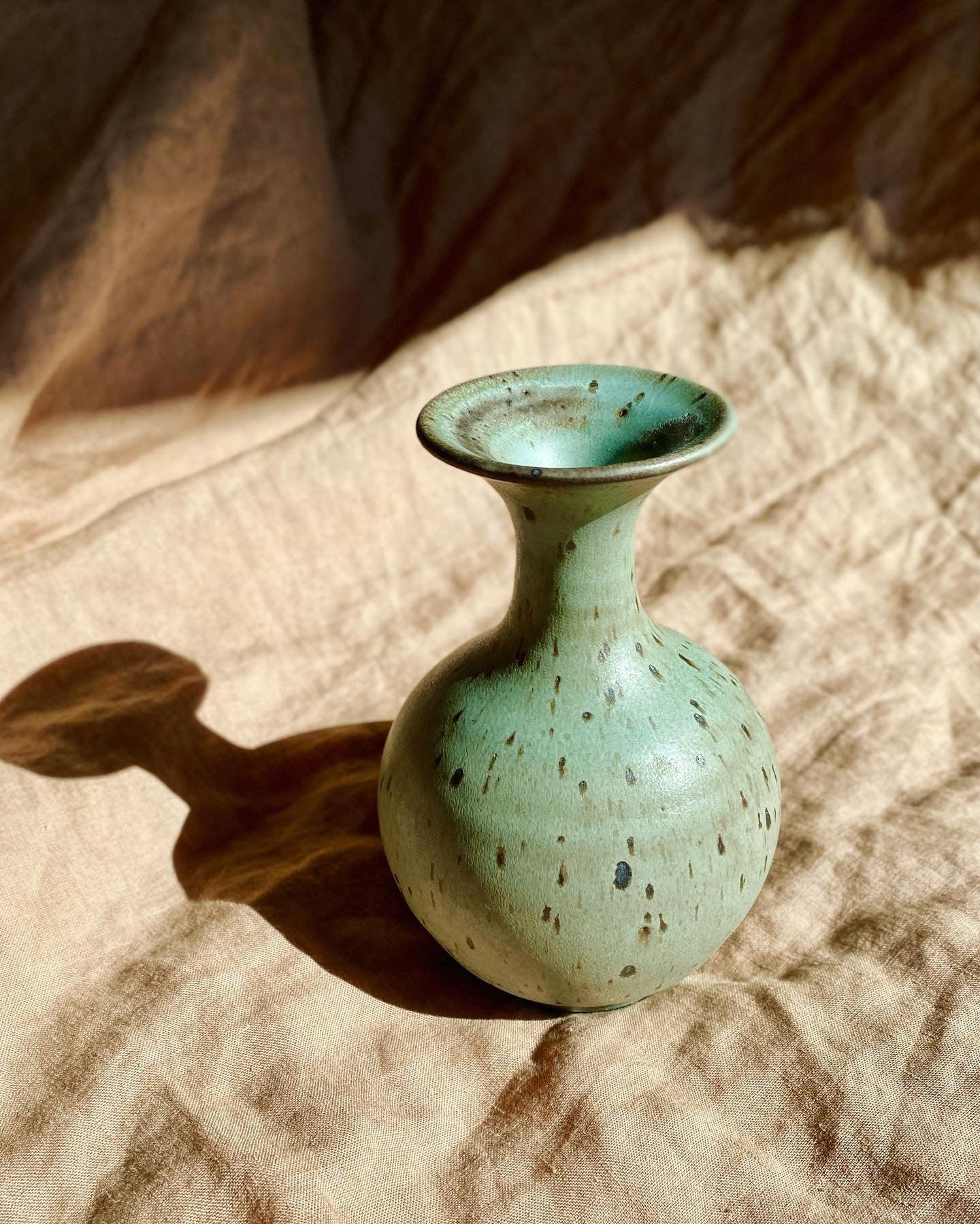 Blue speckled vase with flared bottle-neck No. 8 - Dana Chieco Studio