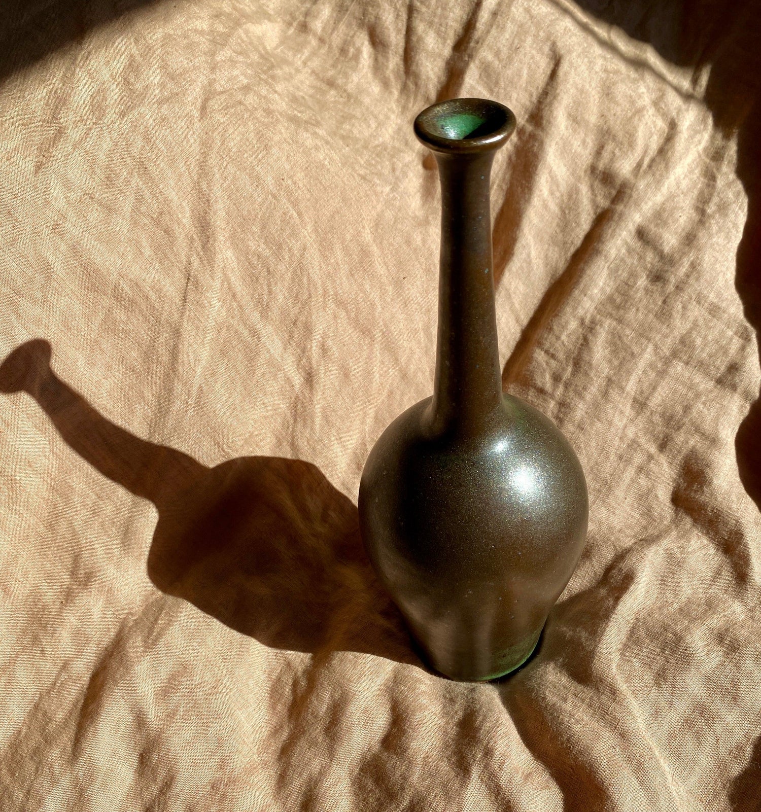 Bronze decorative bottle with green highlights - Dana Chieco Studio