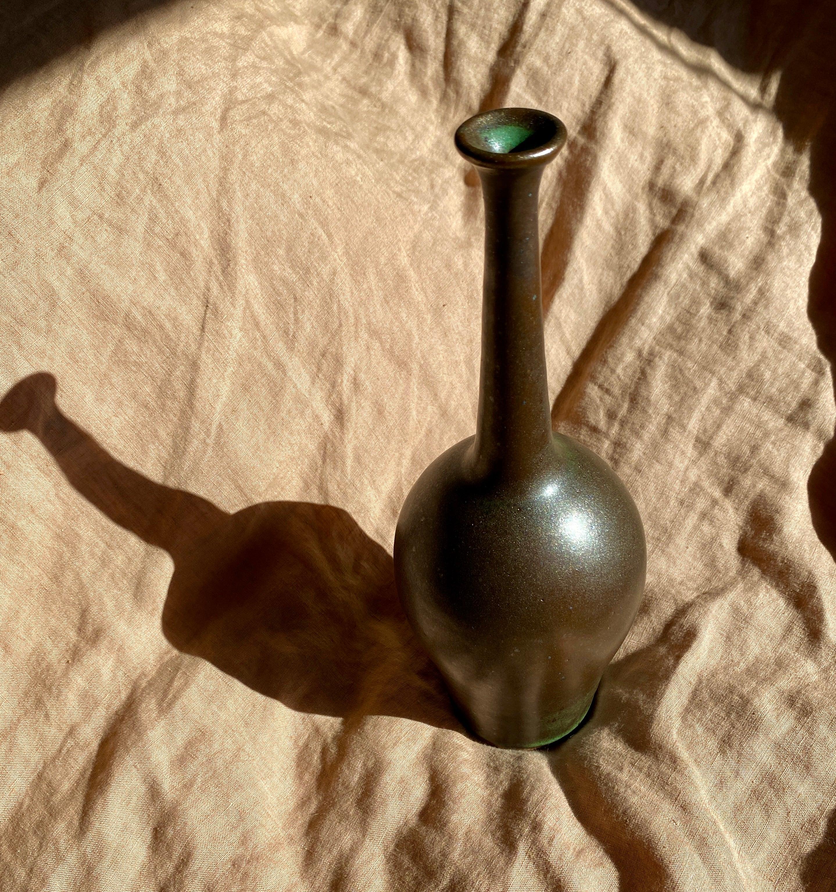 Bronze decorative bottle with green highlights - Dana Chieco Studio