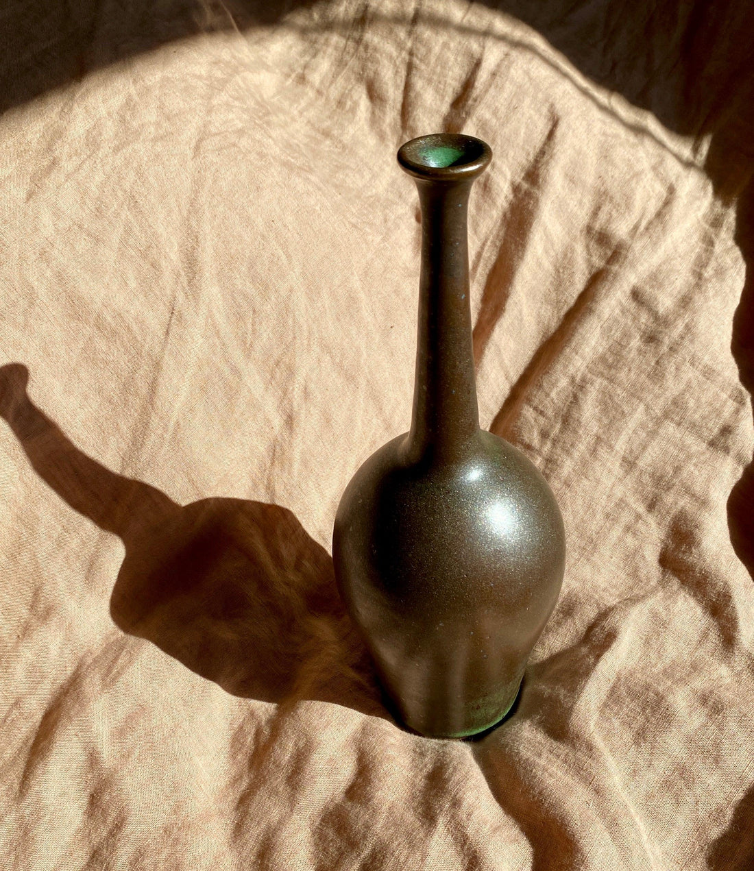 Bronze decorative bottle with green highlights - Dana Chieco Studio