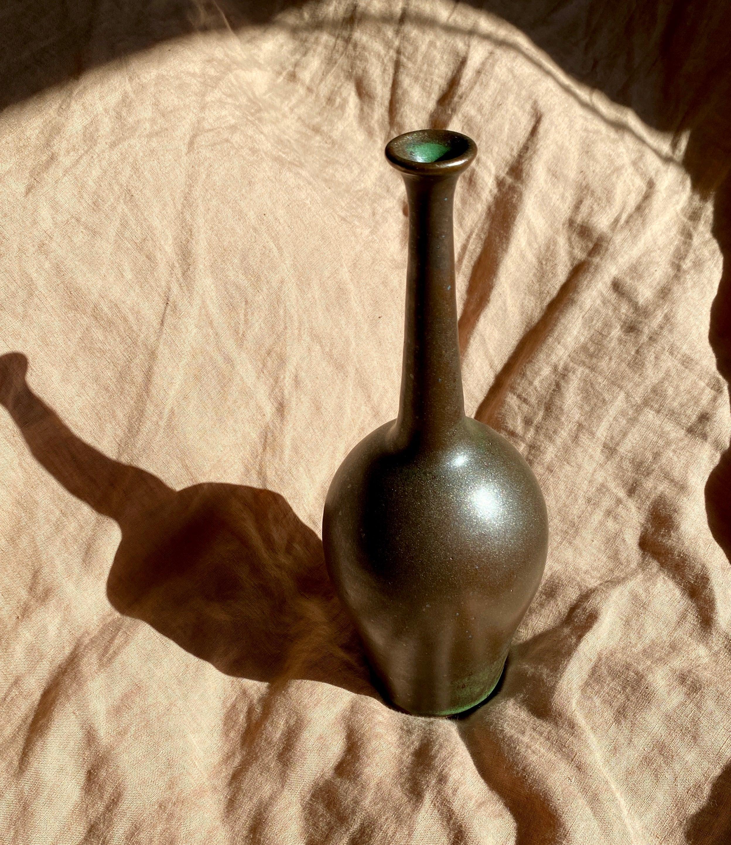 Bronze decorative bottle with green highlights - Dana Chieco Studio