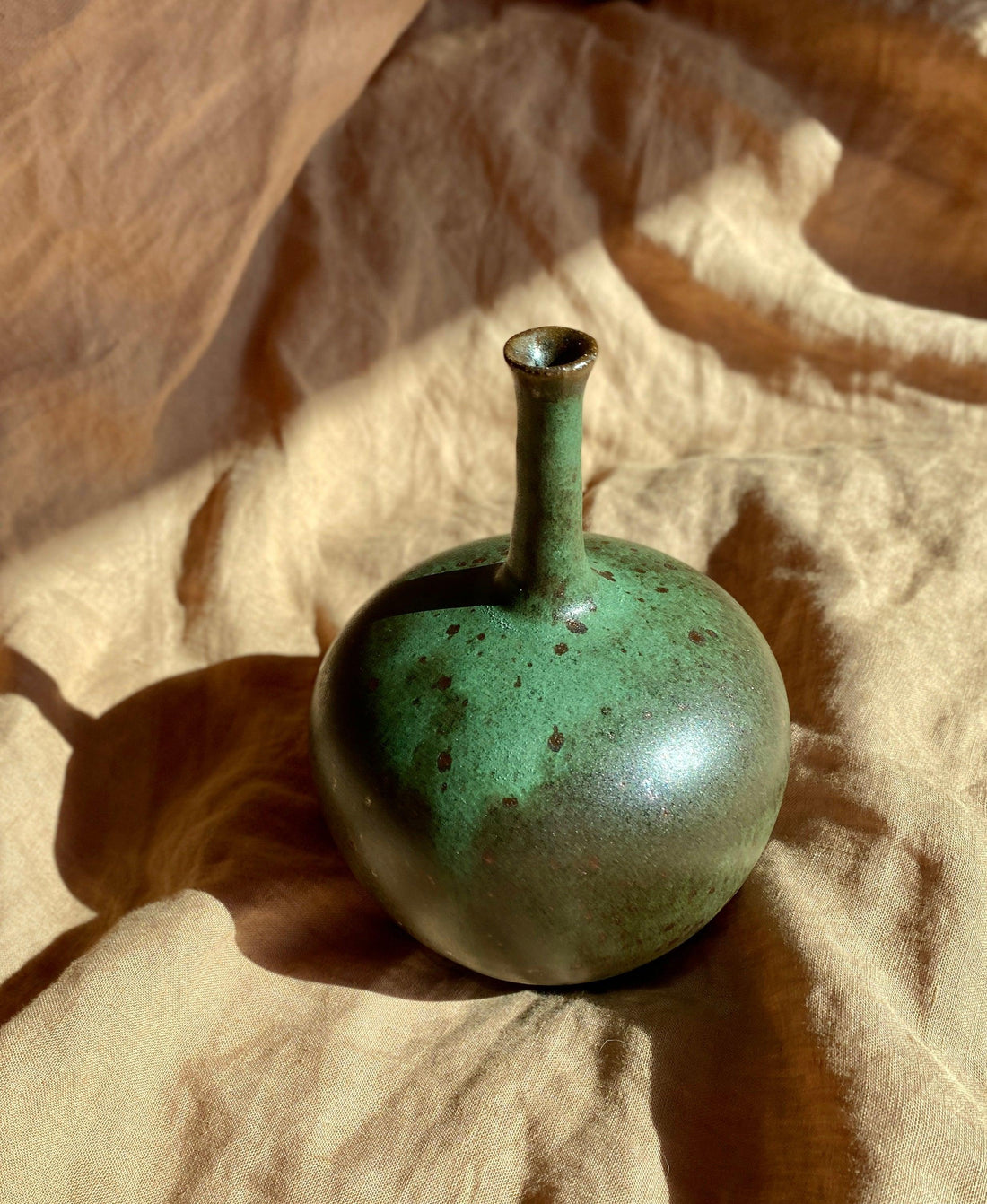 Green wide vase with bottle neck No. 2 - Dana Chieco Studio
