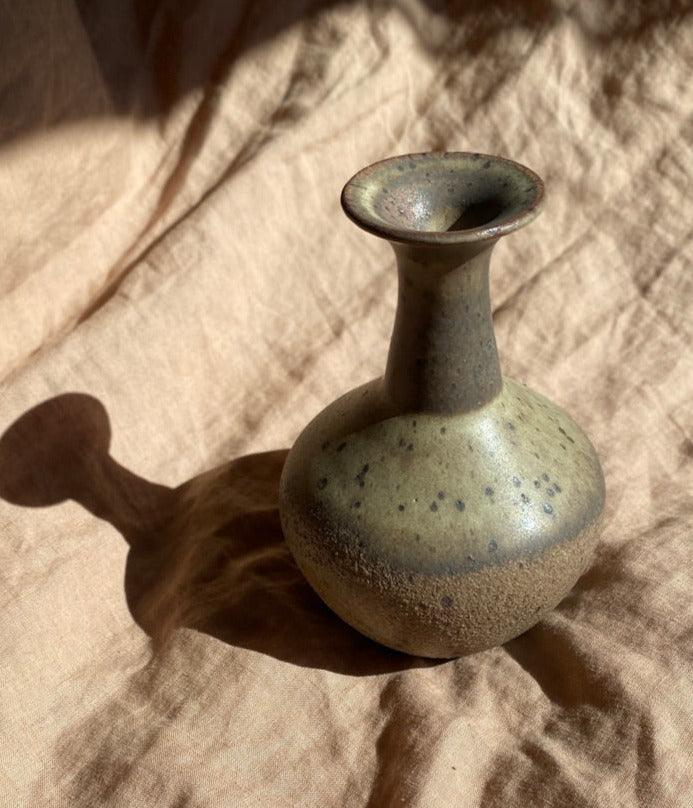 Muted white speckled red clay vase with flared bottle-neck - Dana Chieco Studio