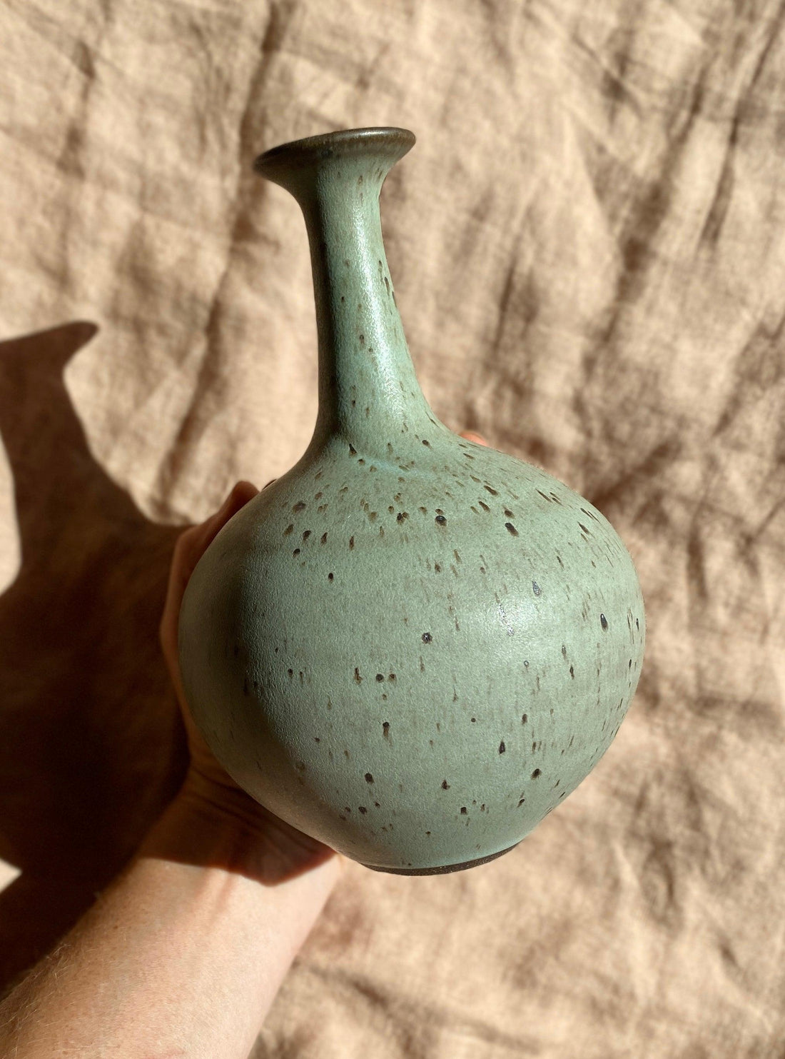 Blue speckled wide vase with bottle-neck No. 7 - Dana Chieco Studio