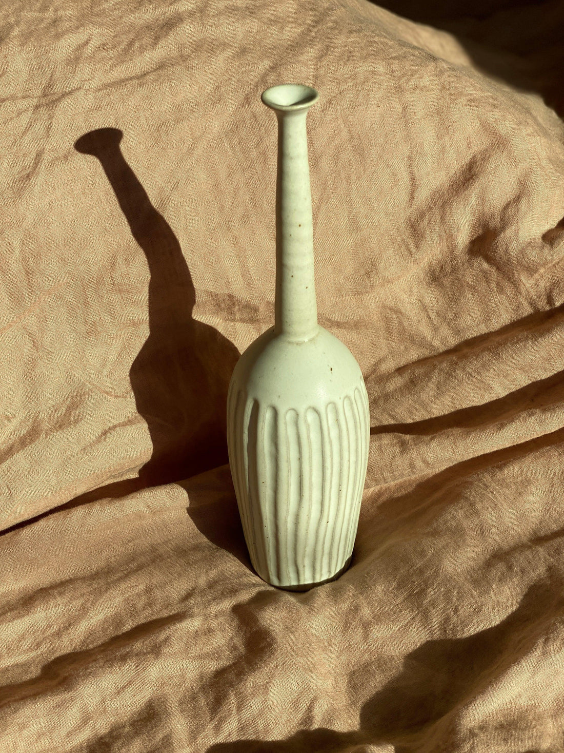 Matte white tall carved decorative bottle No. 8 - Dana Chieco Studio