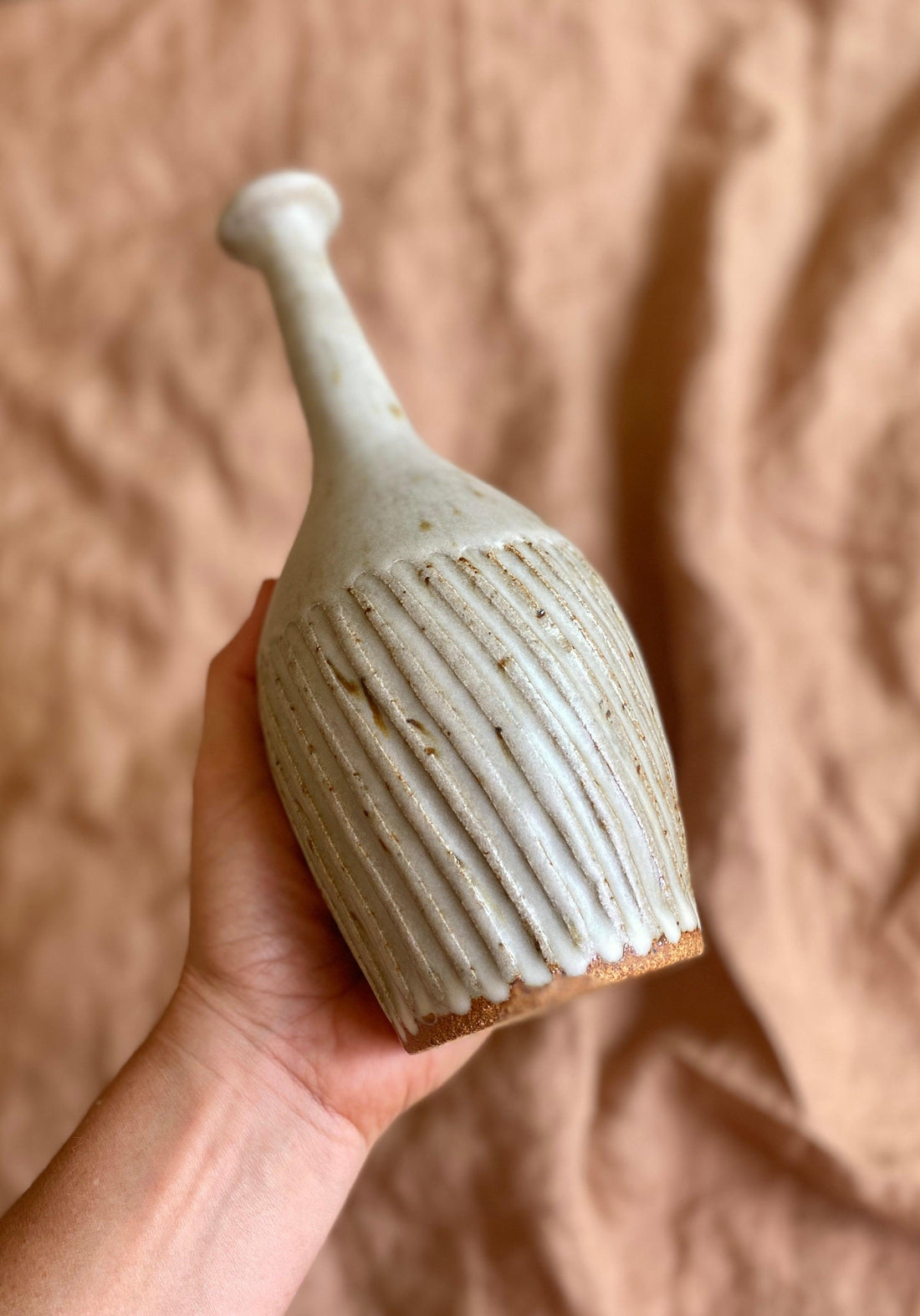 Matte white carved speckled decorative bottle No. 6 - Dana Chieco Studio