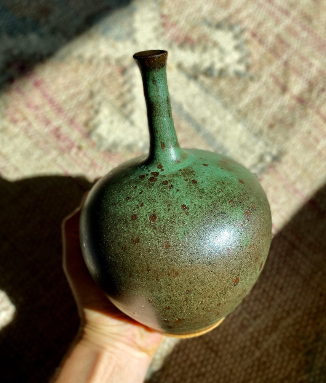 Green wide vase with bottle neck No. 2 - Dana Chieco Studio