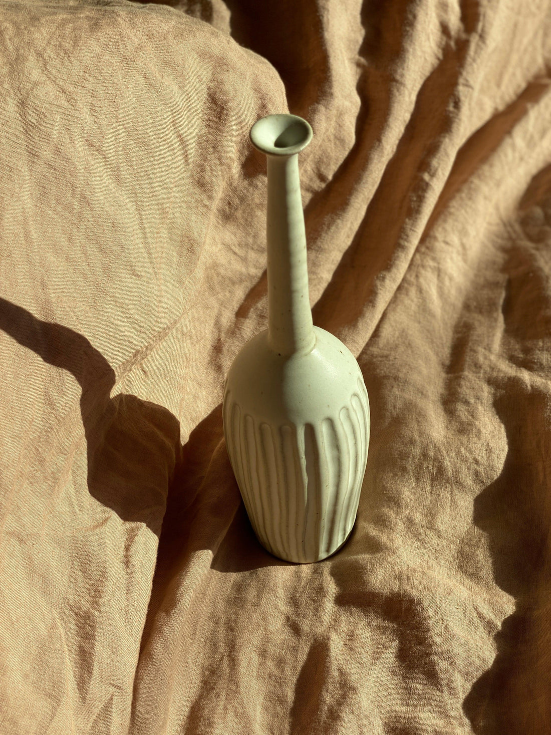 Matte white tall carved decorative bottle No. 8 - Dana Chieco Studio