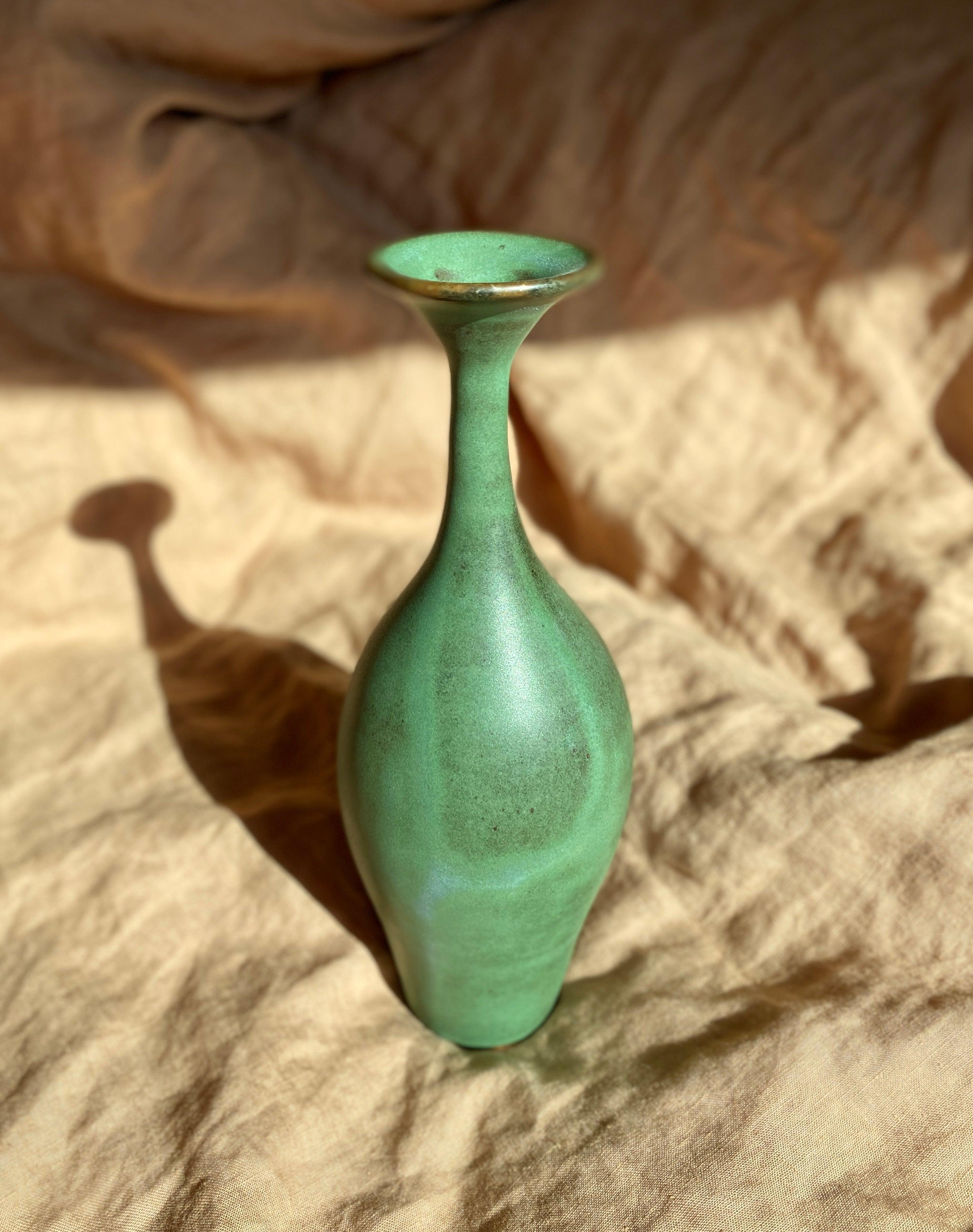 Green decorative bottle with flared-neck No. 1 - Dana Chieco Studio