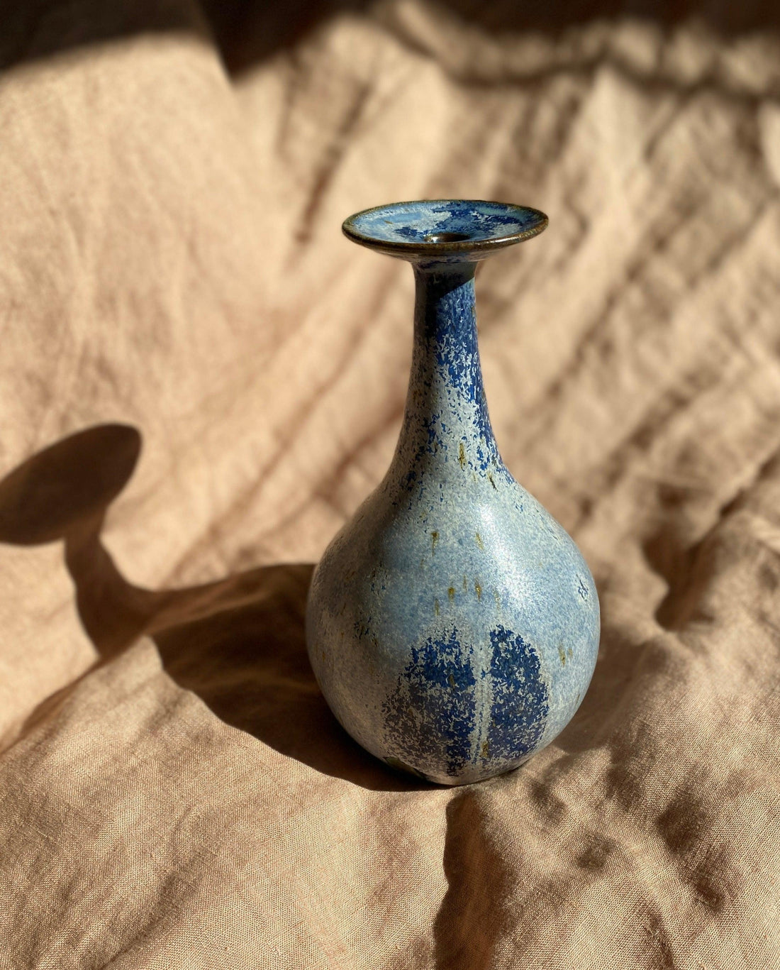 Frosty blue wide-flared bottle vase - Dana Chieco Studio