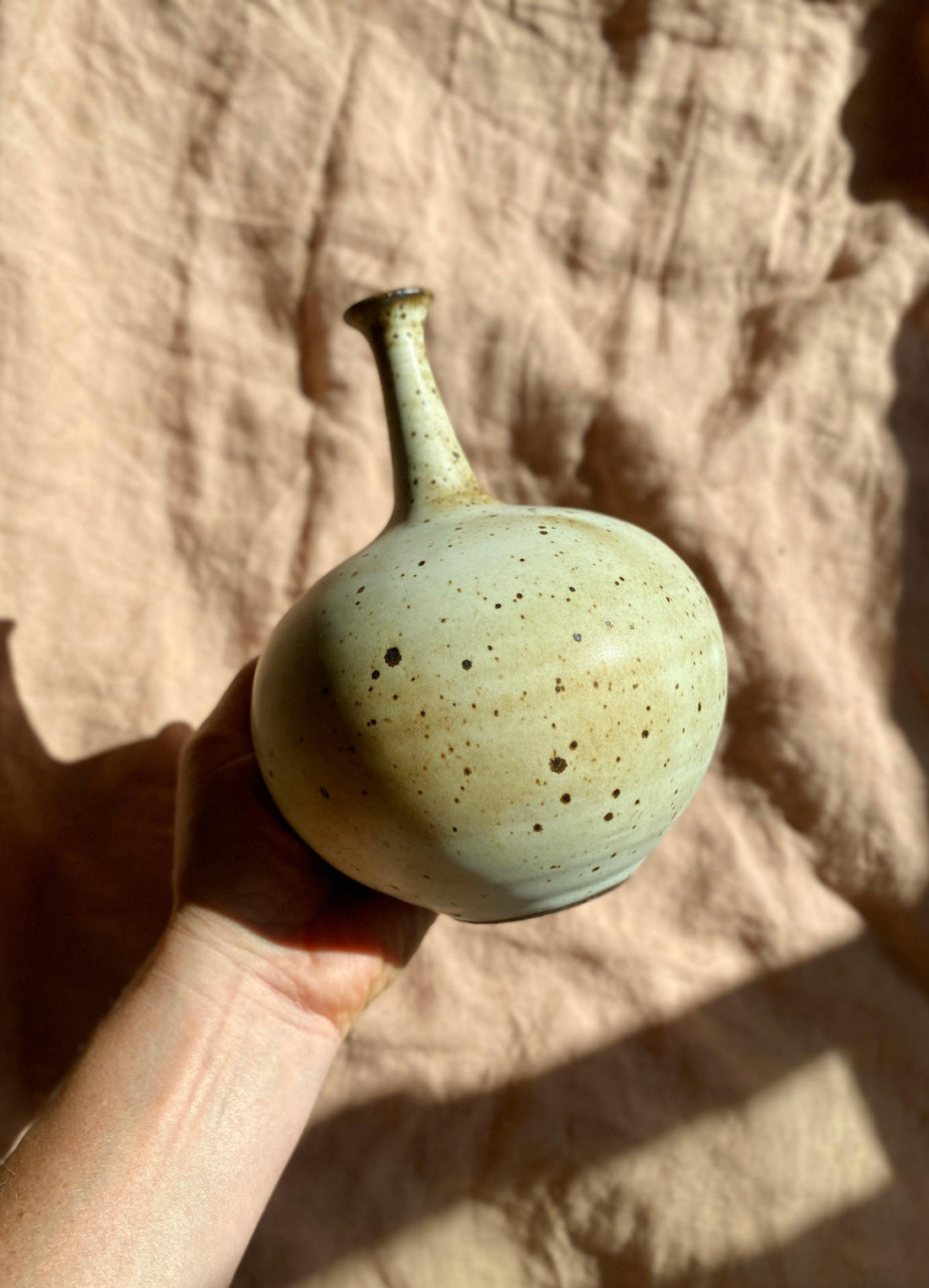 Matte white speckled wide vase with bottle-neck No. 11 - Dana Chieco Studio