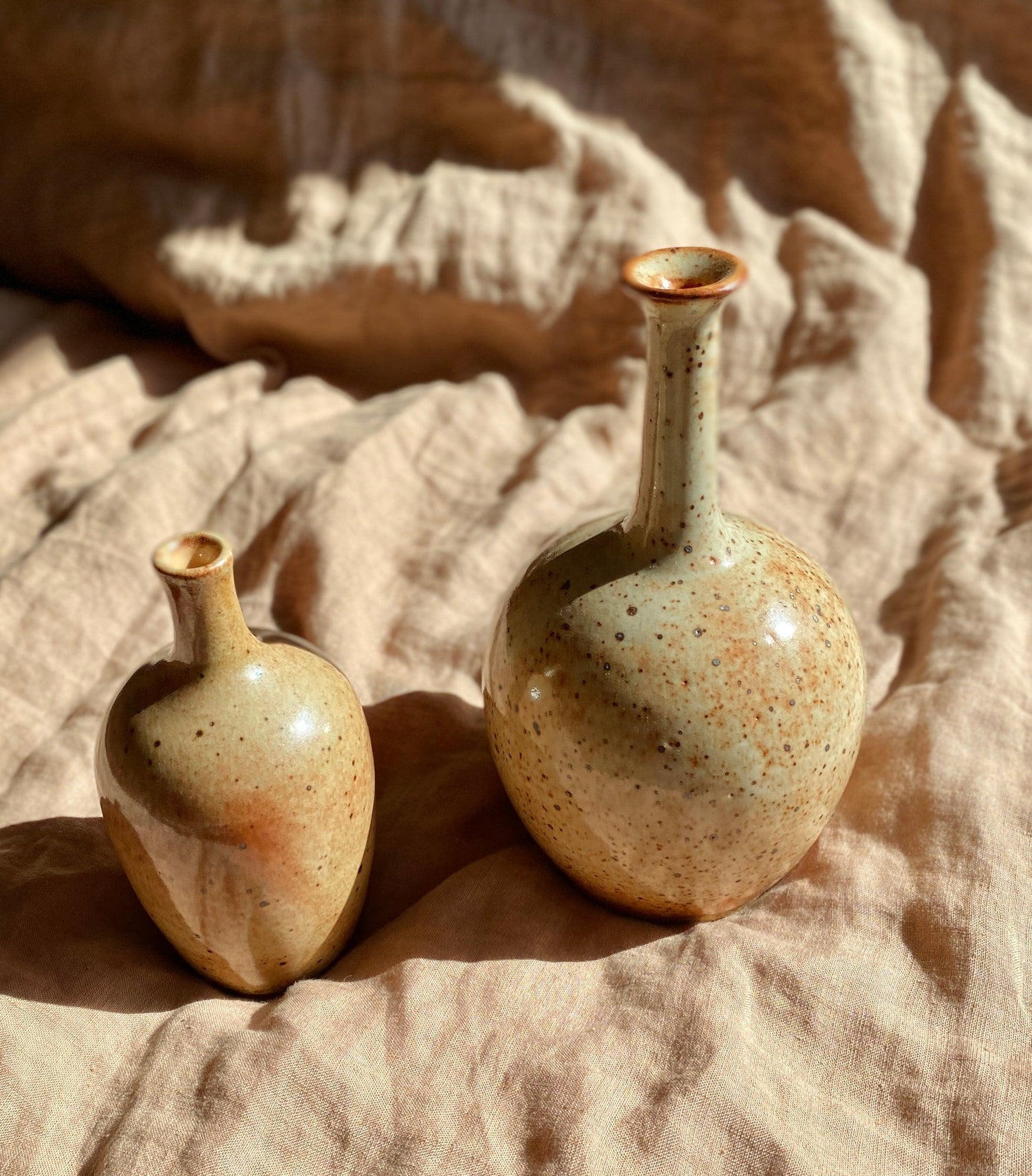 Shino speckled wide bottle-neck vase No. 8 - Dana Chieco Studio