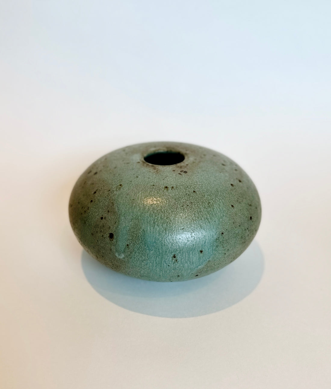 Blue speckled wide vessel