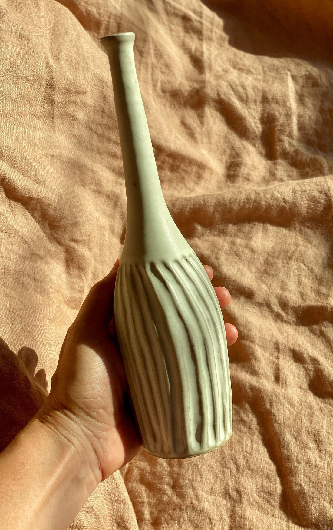 Matte white carved decorative bottle No. 5 - Dana Chieco Studio