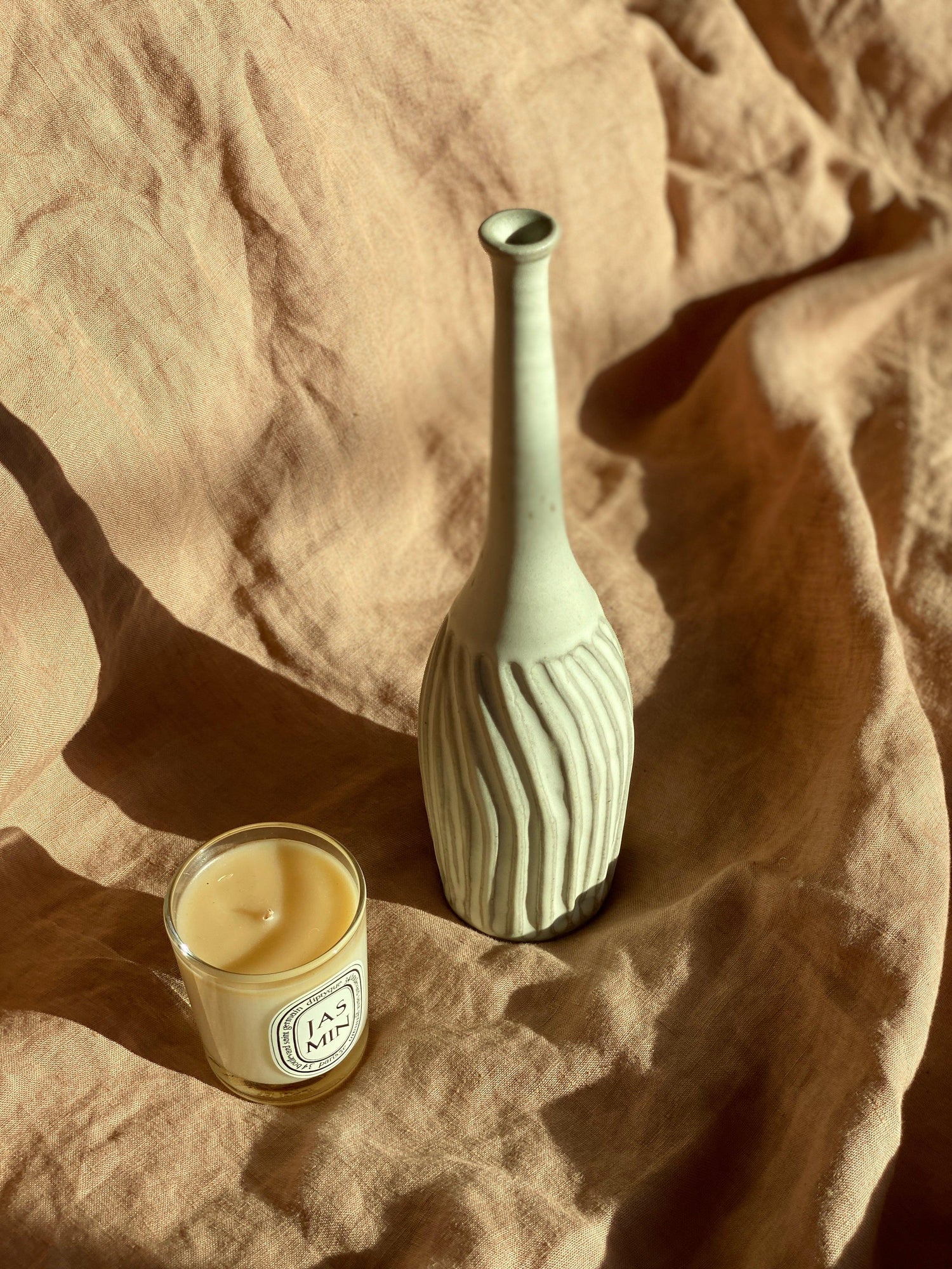 Matte white carved decorative bottle No. 5 - Dana Chieco Studio