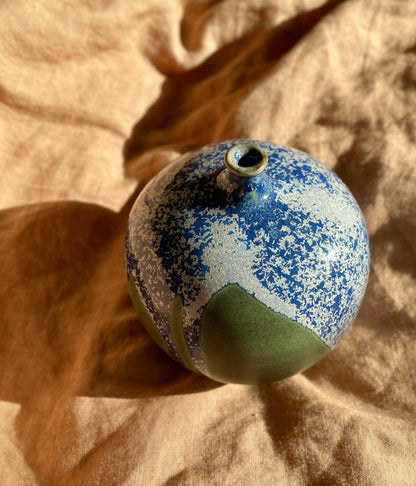 Frosty blue and green tiny neck vase - Dana Chieco Studio