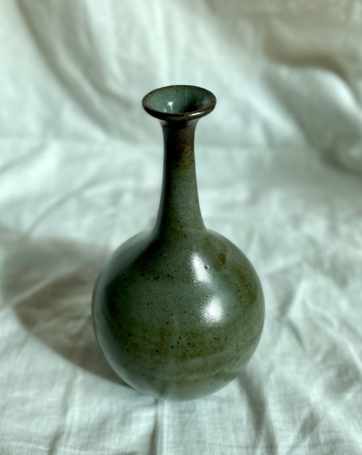 Black clay bottleneck with celadon no. 3 - Dana Chieco Studio