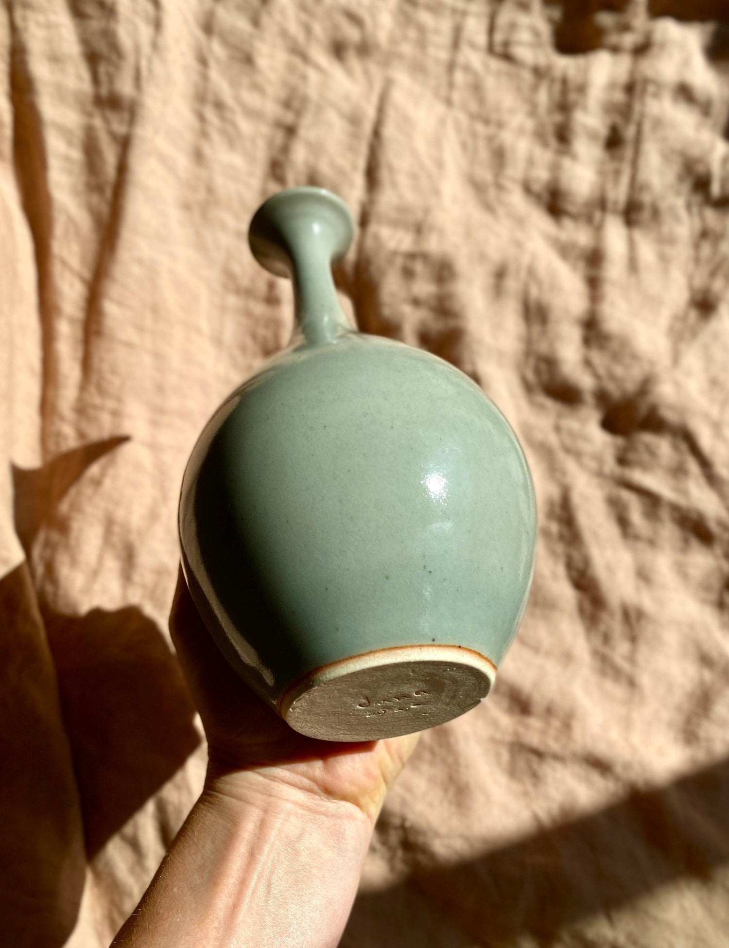 Celadon porcelain flared bottle-neck vase - Dana Chieco Studio