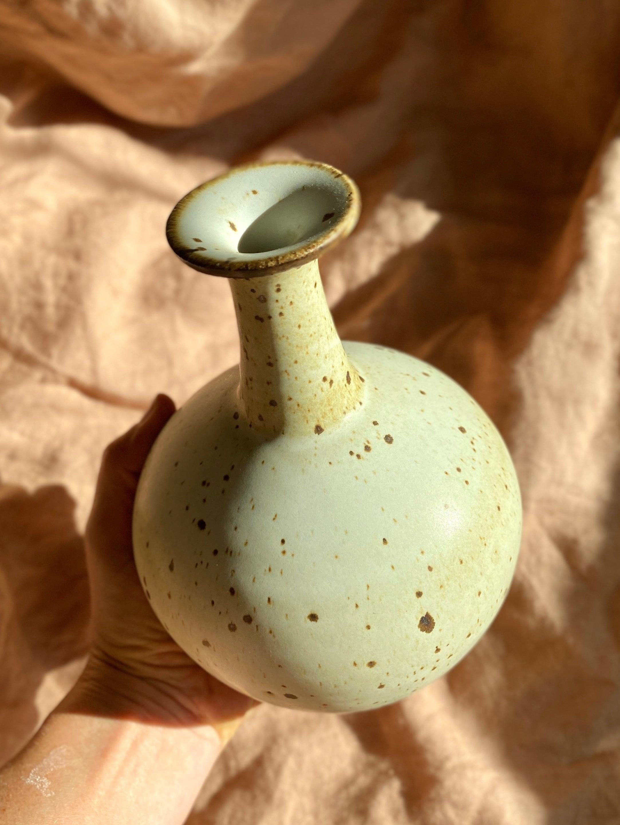 Matte white speckled bottle-neck vase No. 14 - Dana Chieco Studio