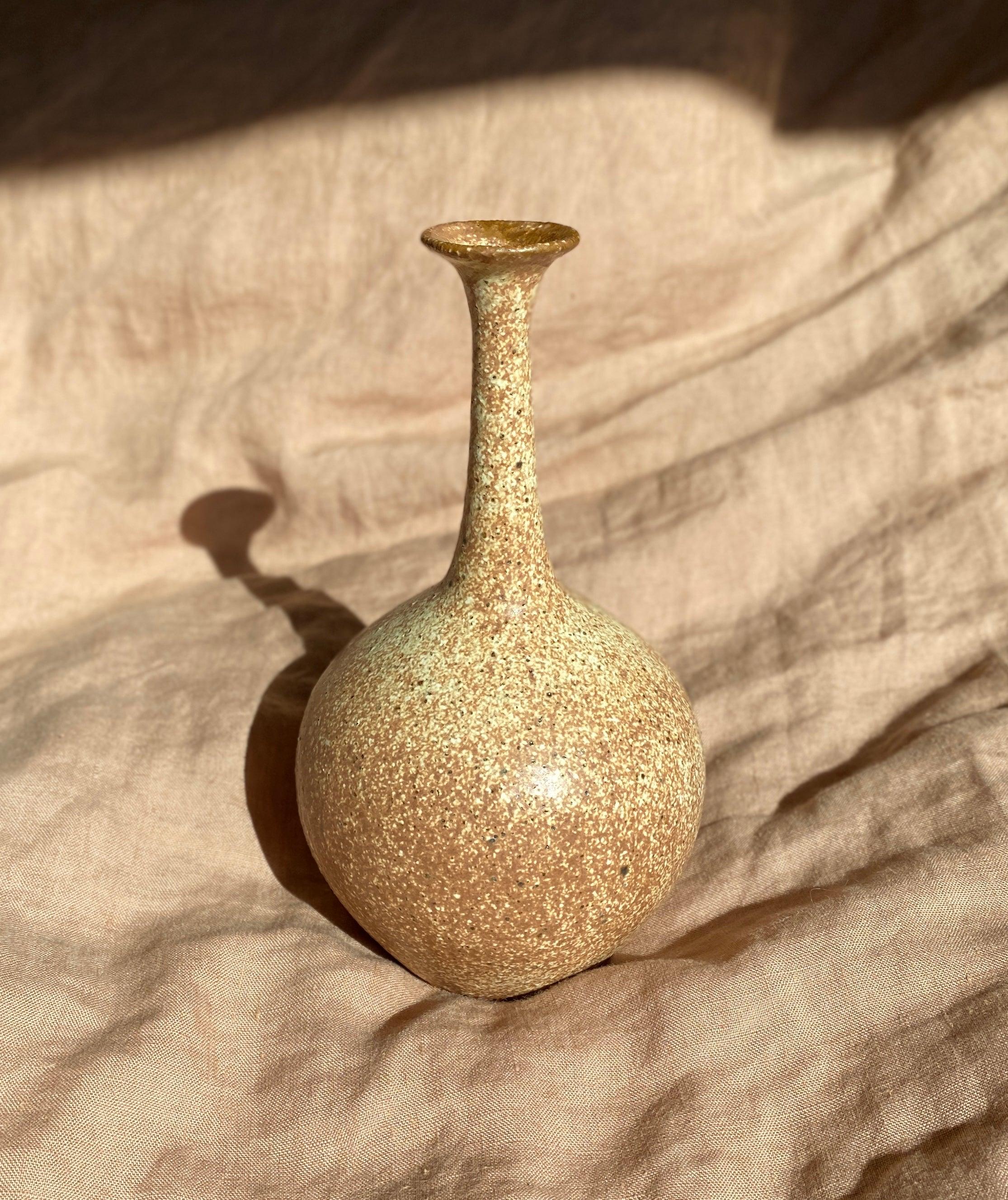 Warm satin white speckled wide vase with bottle-neck No. 12 - Dana Chieco Studio