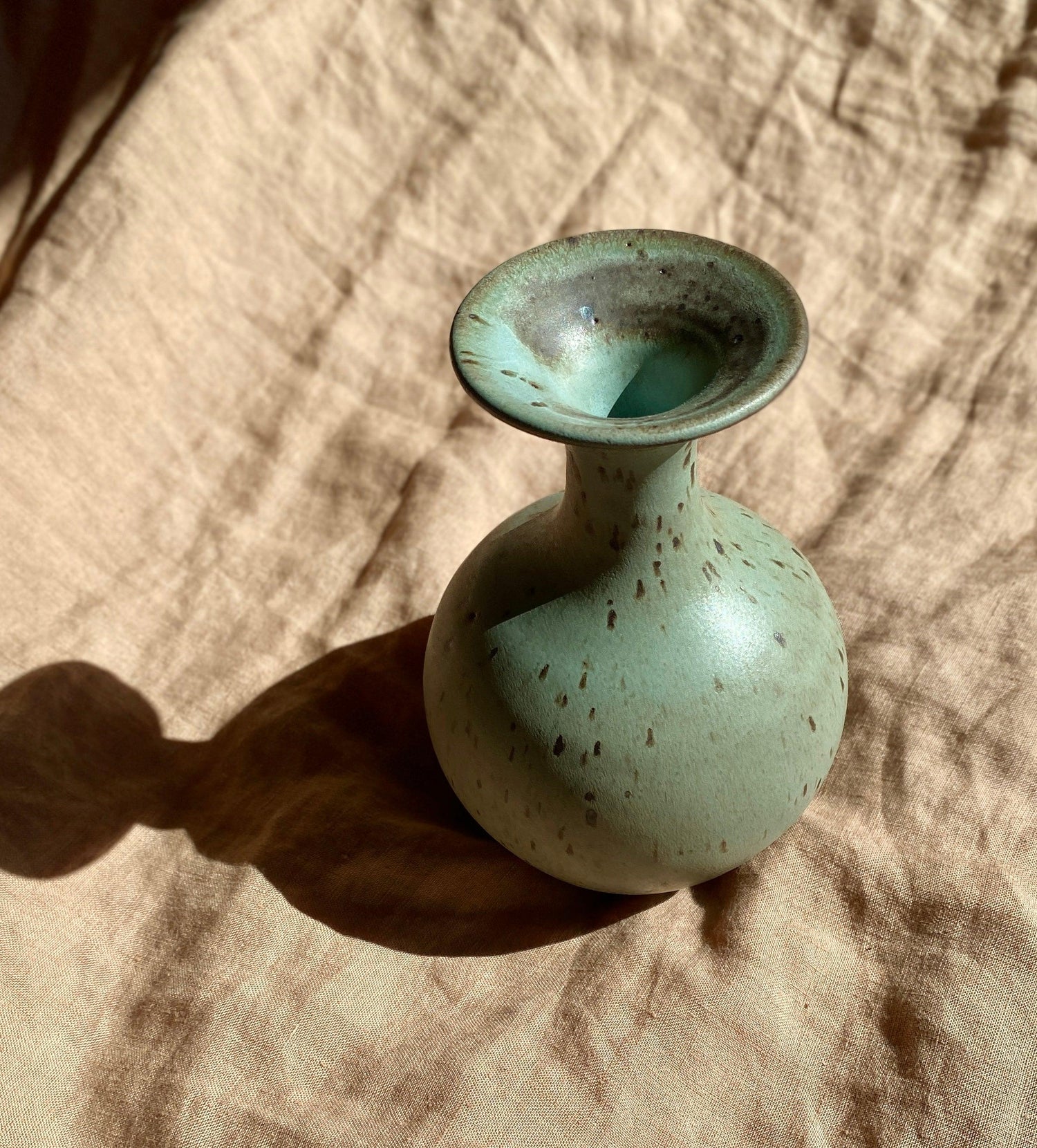 Blue speckled vase with flared bottle-neck No. 8 - Dana Chieco Studio