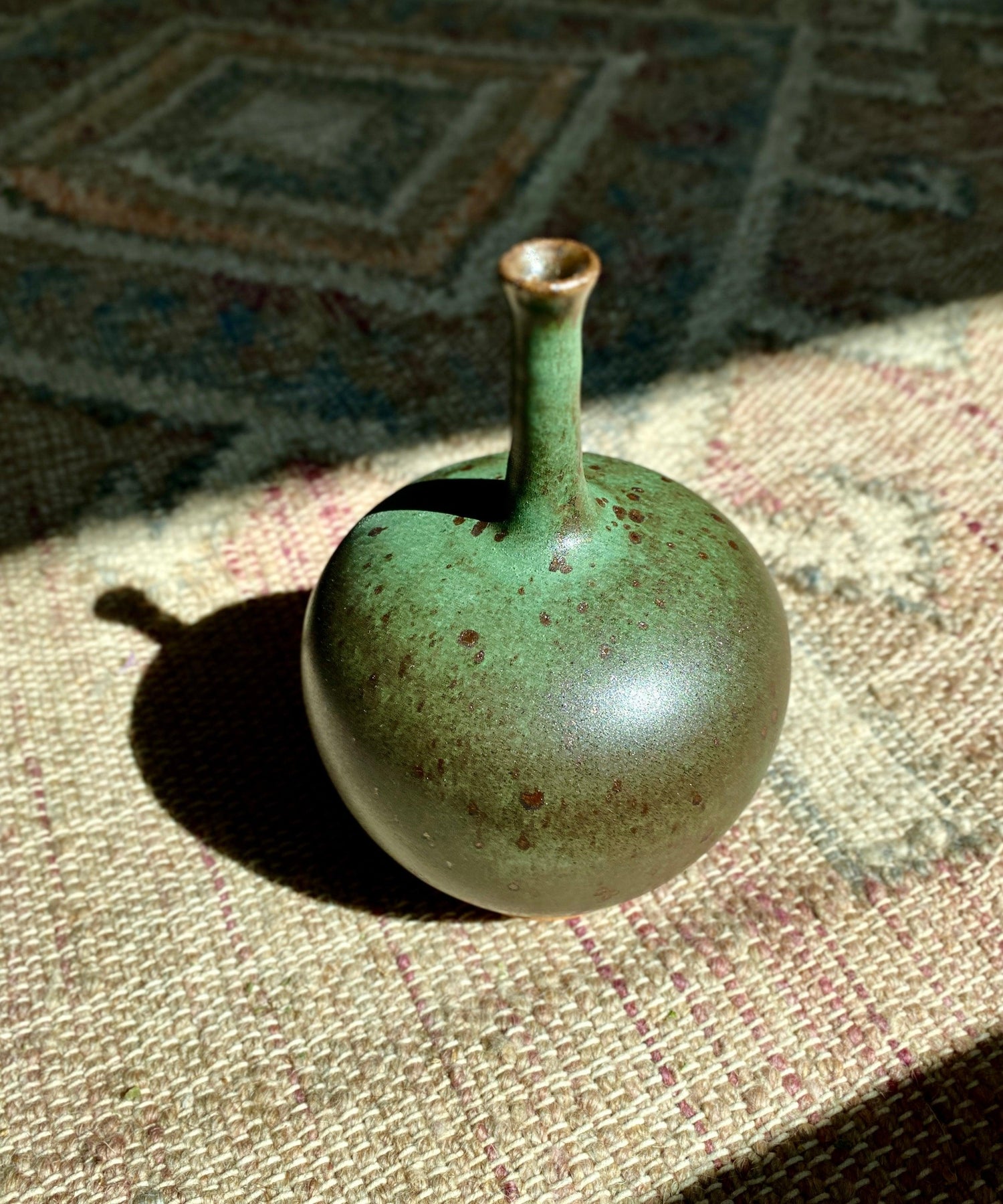 Green wide vase with bottle neck No. 2 - Dana Chieco Studio