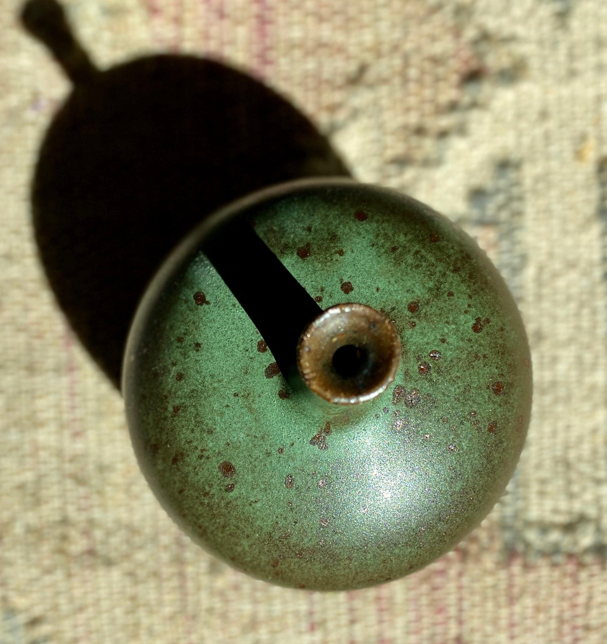 Green wide vase with bottle neck No. 2 - Dana Chieco Studio