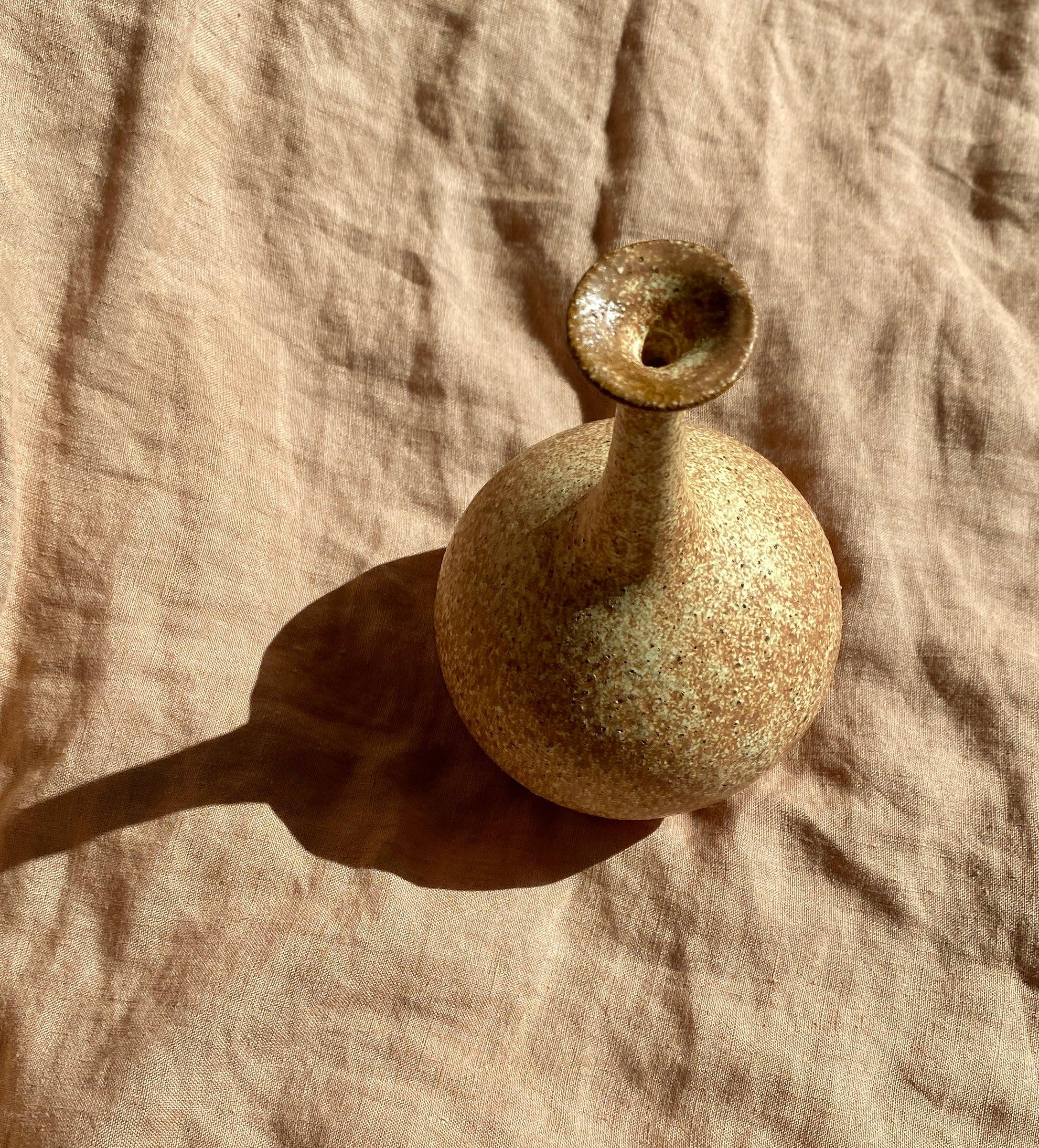 Warm satin white speckled wide vase with bottle-neck No. 12 - Dana Chieco Studio