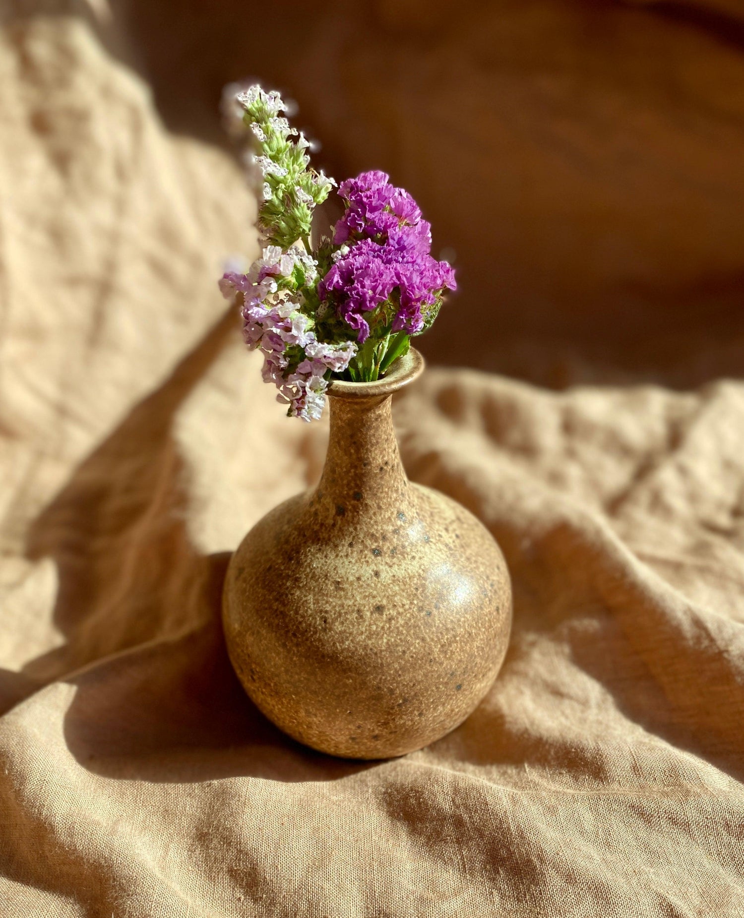 Speckled warm satin white bottle-neck decorative vase No. 13 - Dana Chieco Studio