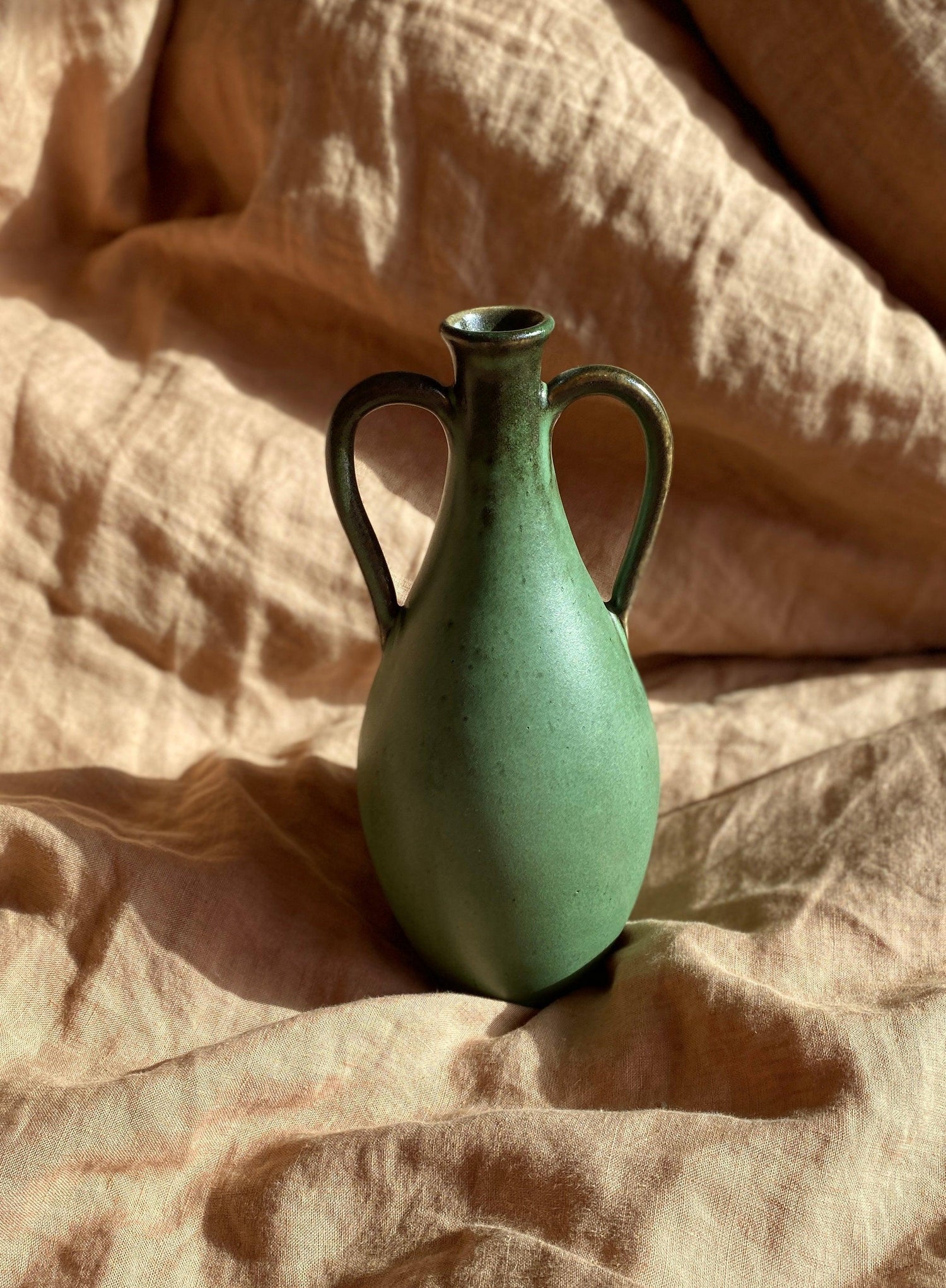 Green decorative bottle with handles No. 15 - Dana Chieco Studio