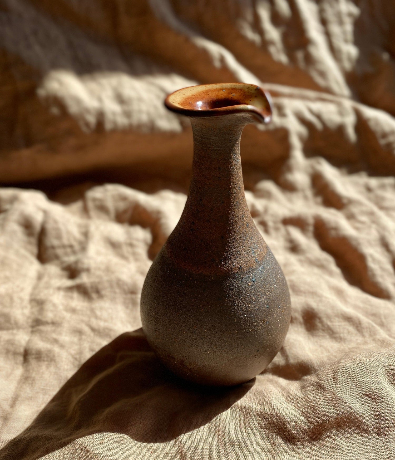 Shino and raw clay decorative vase with spout - Dana Chieco Studio