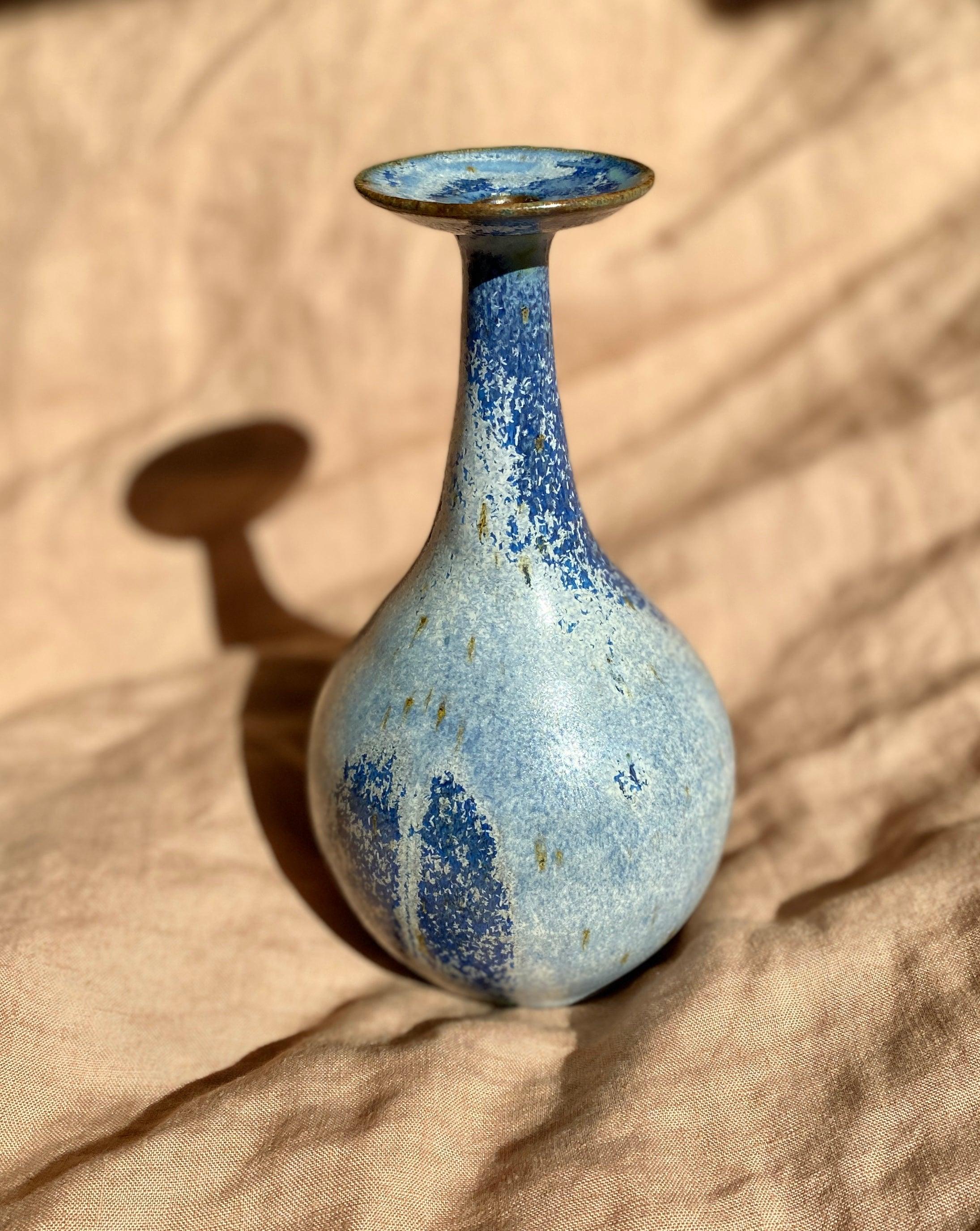 Frosty blue wide-flared bottle vase - Dana Chieco Studio