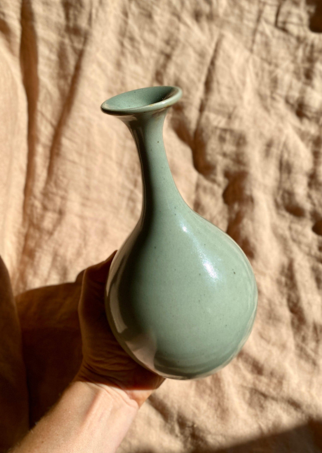 Celadon porcelain flared bottle-neck vase - Dana Chieco Studio