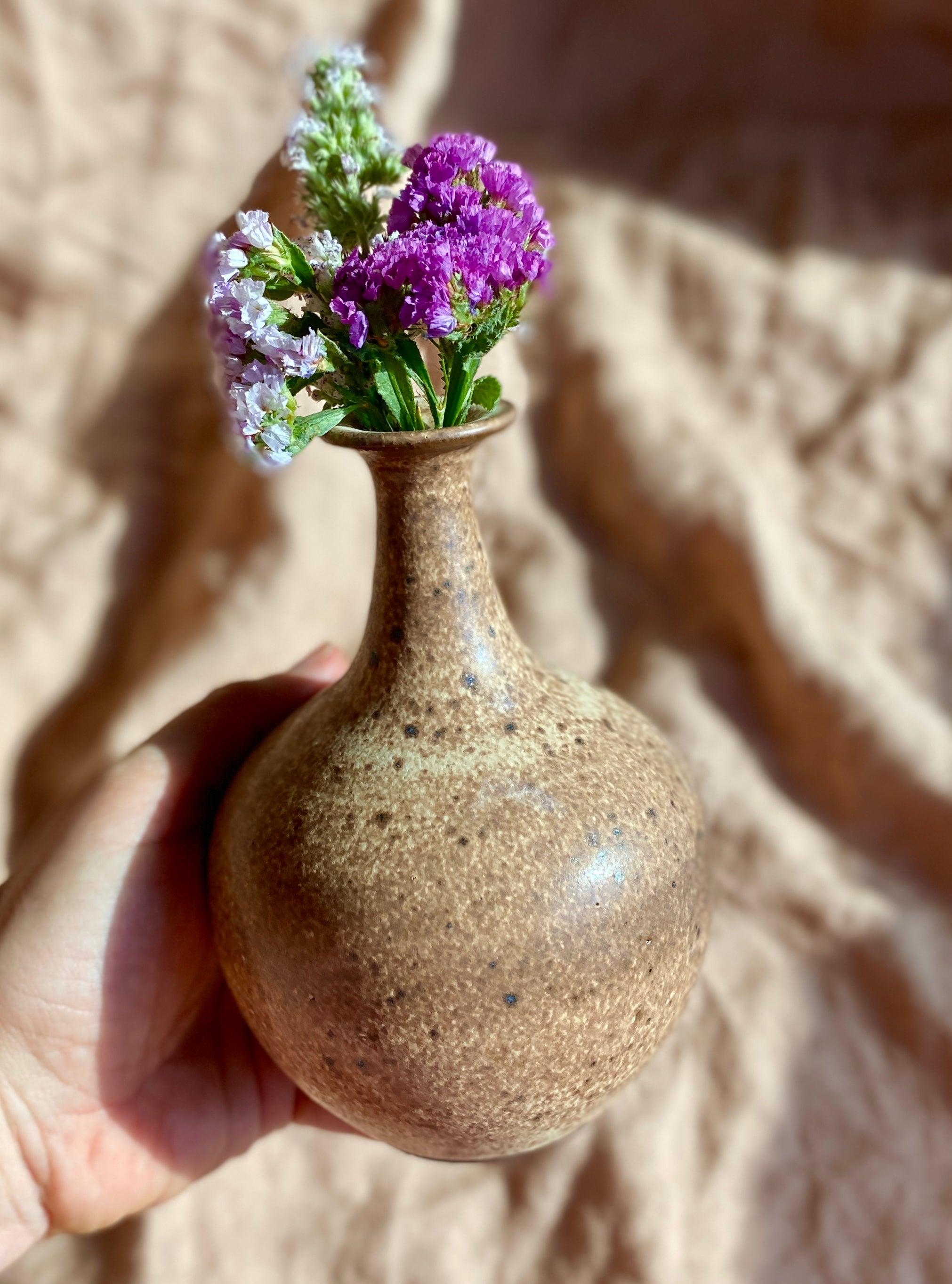 Speckled warm satin white bottle-neck decorative vase No. 13 - Dana Chieco Studio