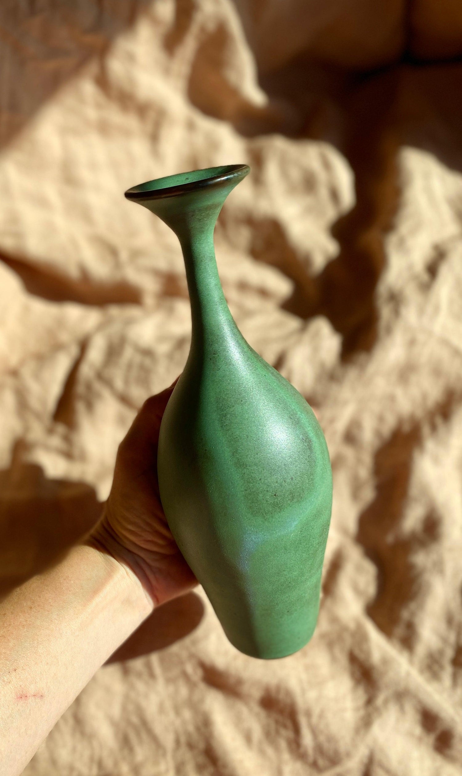 Green decorative bottle with flared-neck No. 1 - Dana Chieco Studio